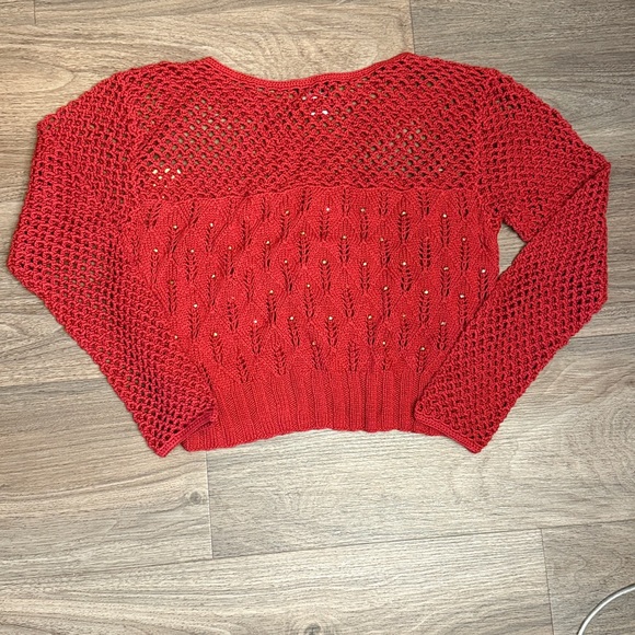 NEW Vintage Gene Ewing Red beaded crochet Sweater - Picture 4 of 4